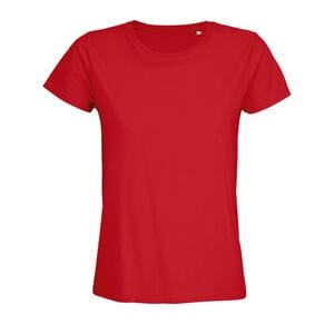 SOL'S 03579 - Pioneer Women Camiseta Mujer Ajustada De Punto Liso Y Cuello Redondo Bright Red