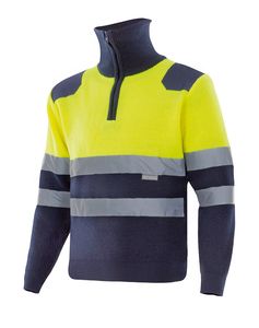 Velilla 301001 - JERSEY BICOLOR CREMALLERA AV MARINE BLUE/HI-VIS YELLOW