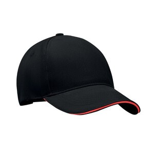 GiftRetail MO6875 - SINGA Gorra béisbol 5 pan. Negro / Rojo