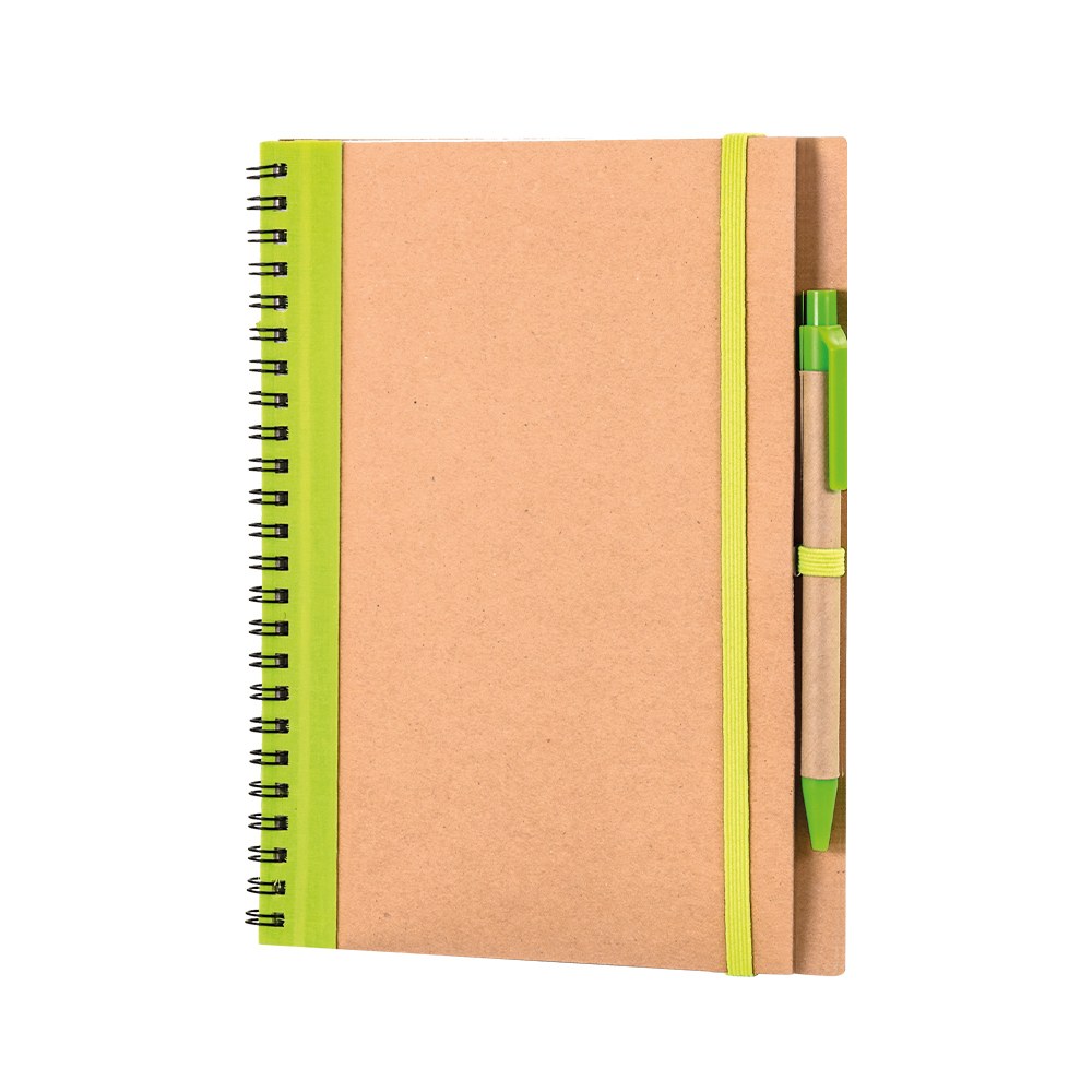 EgotierPro 30108 - Cuaderno A5 de cartón con elástico y bolígrafo RECIKLA