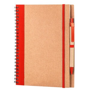 EgotierPro 30108 - Cuaderno A5 de cartón con elástico y bolígrafo RECIKLA Rojo