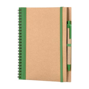 EgotierPro 30108 - Cuaderno A5 de cartón con elástico y bolígrafo RECIKLA VECESPED
