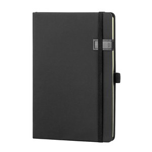 EgotierPro 38509 - Cuaderno A5 PU con banda elástica, marcador y USB 16 GB STOCKER Negro