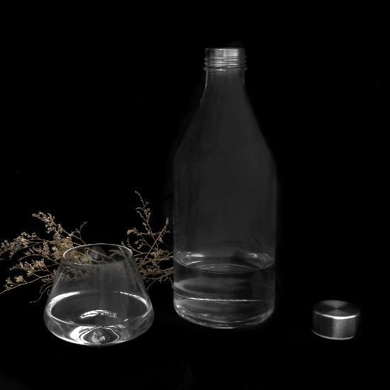 EgotierPro 39523 - Botella de vidrio con tapa acero inoxidable 1L MINERAL