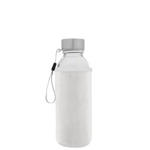 EgotierPro 39528 - Botella de vidrio con tapa y funda neopreno 420ml JARABA Blanco