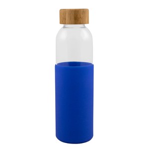 EgotierPro 50019 - Botella de vidrio con tapa de bambú 500 ml GIN Azul
