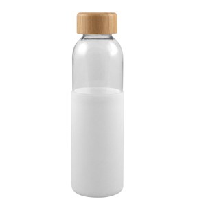EgotierPro 50019 - Botella de vidrio con tapa de bambú 500 ml GIN Blanco