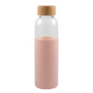 EgotierPro 50019 - Botella de vidrio con tapa de bambú 500 ml GIN Rosa
