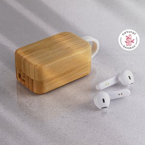 EgotierPro 50690 - Auriculares Inalámbricos Bluetooth 5.0 con Caja Bambú PLAY TYPE C