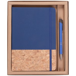 EgotierPro 53590 - Set de cuaderno de corcho y bolígrafo ECLIPSE Azul