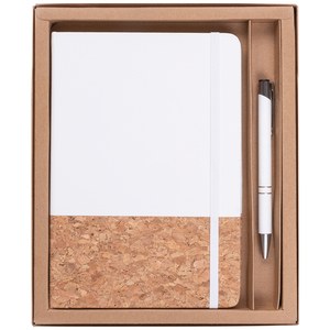 EgotierPro 53590 - Set de cuaderno de corcho y bolígrafo ECLIPSE Blanco