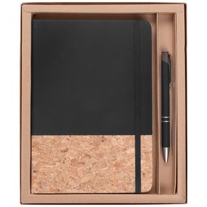 EgotierPro 53590 - Set de cuaderno de corcho y bolígrafo ECLIPSE Negro