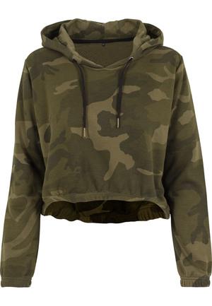 Build Your Brand BY065 - Sudadera con capucha corta de camuflaje para mujer