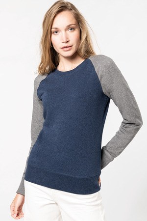 Kariban K492 - Sudadera de mujer orgánica bicolor con cuello redondo y manga raglán