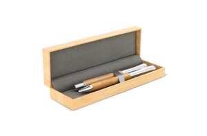 TopPoint LT82154 - Juego de bolígrafo y roller de metal bambú en caja de regalo