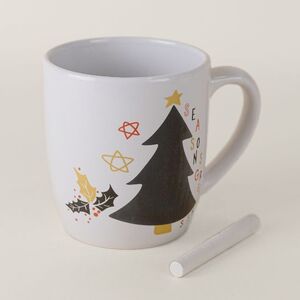 EgotierPro 38500 - Taza Cerámica Blanca Navideña 370ml, Pizarra GREETINGS