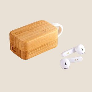 EgotierPro 50690 - Auriculares Inalámbricos Bluetooth 5.0 con Caja Bambú PLAY