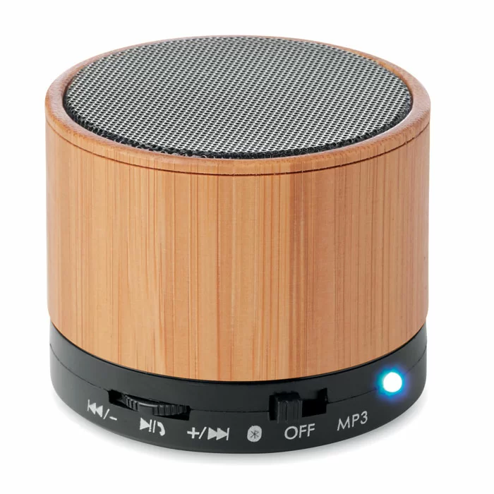 GiftRetail MO9608 - ROUND BAMBOO Altavoz inalámbrico de bambú negro